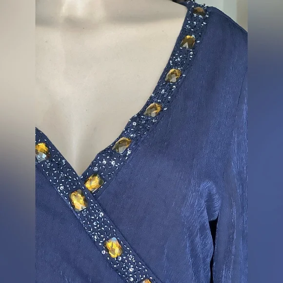 Patra Vintage Beaded Ruched Blue Dress